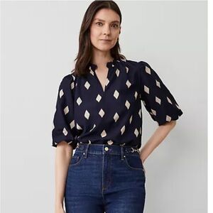 Ann Taylor Geo Ruffle Split Neck Popover